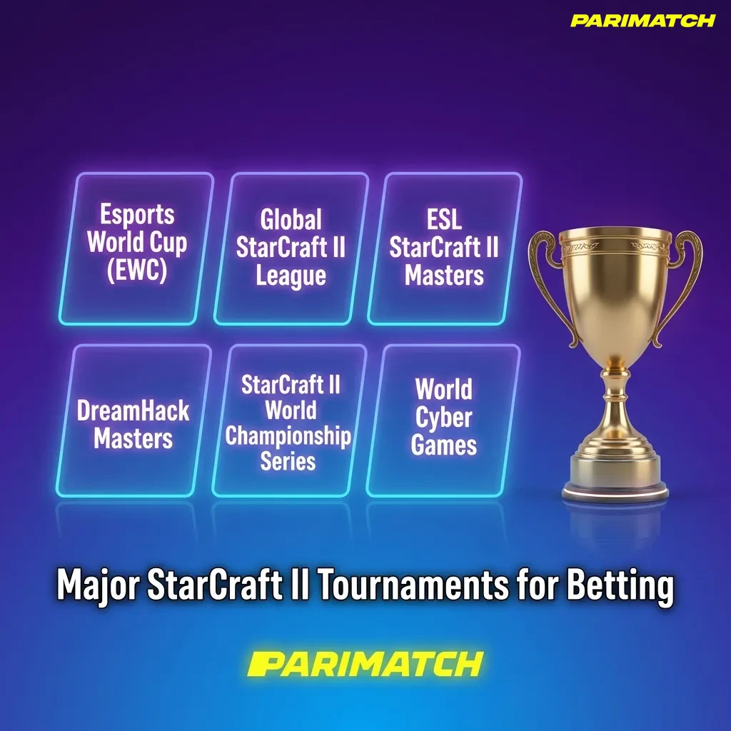 Professional StarCraft II tournament arena with competitors at gaming stations and large screens displaying gameplay — Parimatch in India