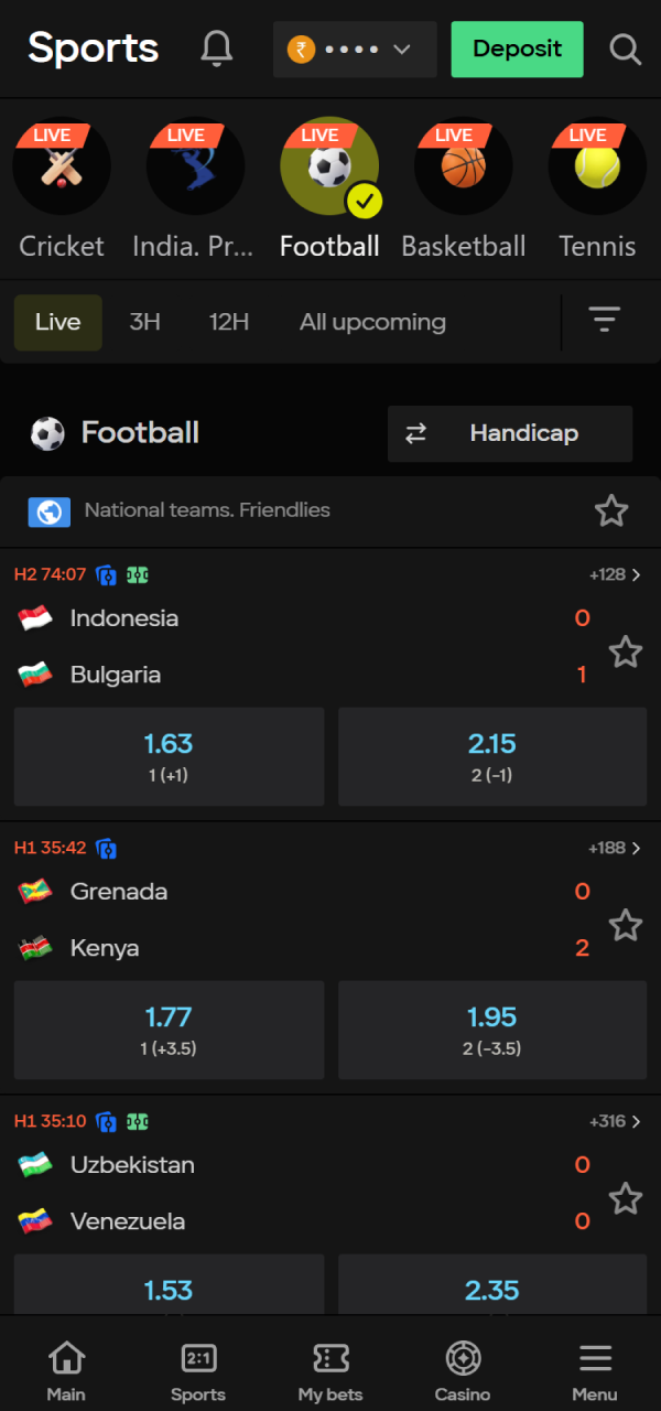 Find the official Parimatch Football category in the main sports lobby.