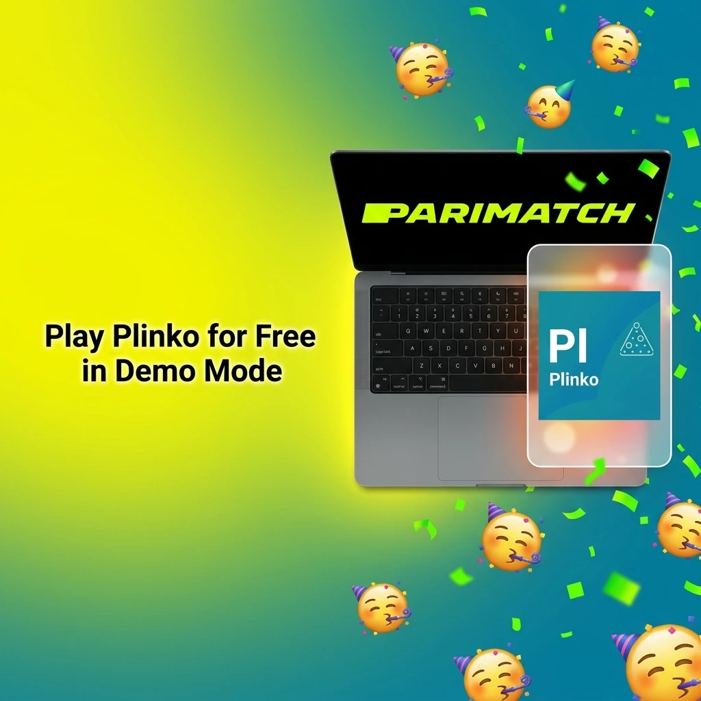 Plinko demo mode gameplay on Parimatch with virtual credits, multiplier board and ball drop animations visible