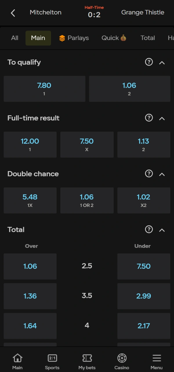 Add a selection to your slip for a Parimatch Android Bet now.