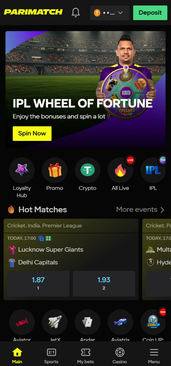 Complete the Parimatch Android Login and start betting on live cricket.