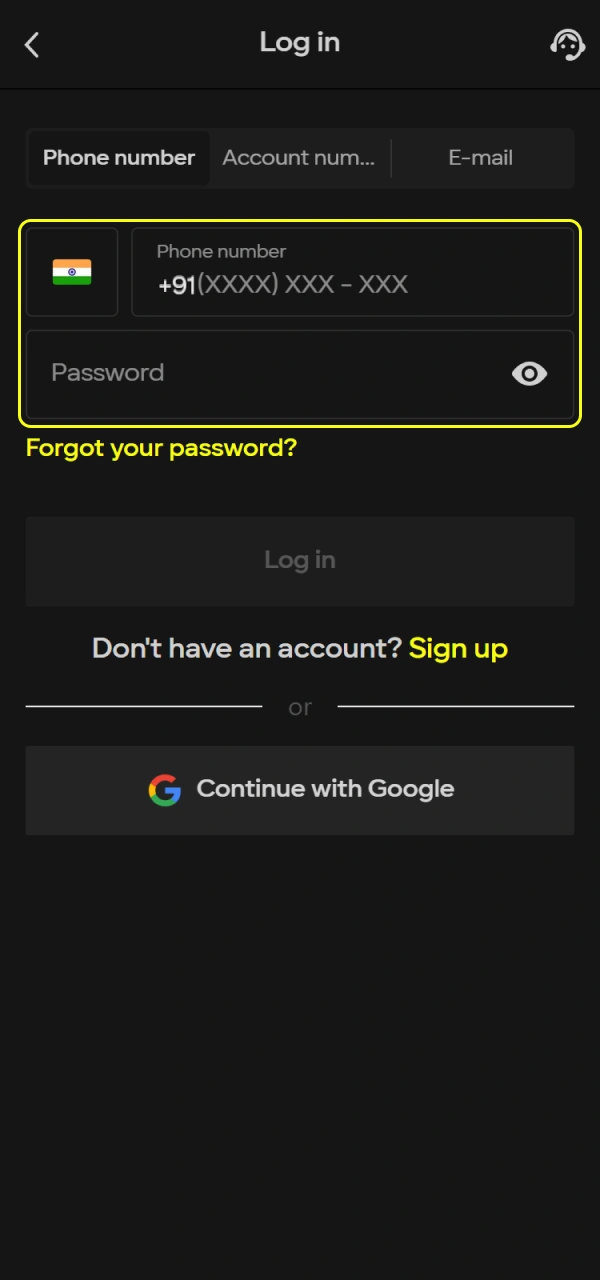 Input your credentials for a Parimatch Login via Mobile App in India.
