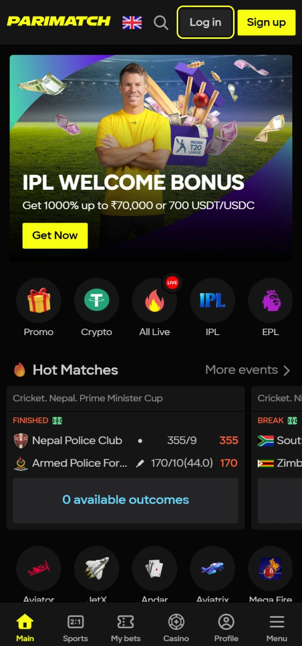 Launch the software to start your Parimatch Login via Mobile App.