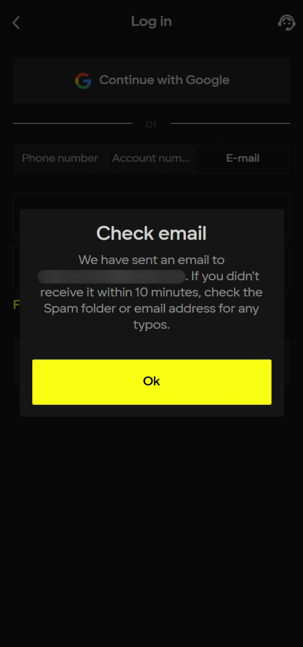 Enter the OTP to finish your Parimatch Log Into Your Account safely.