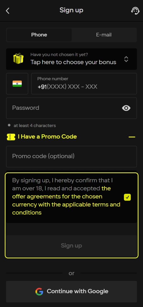 Finalize the process and enjoy your official Sign Up on Parimatch benefits.