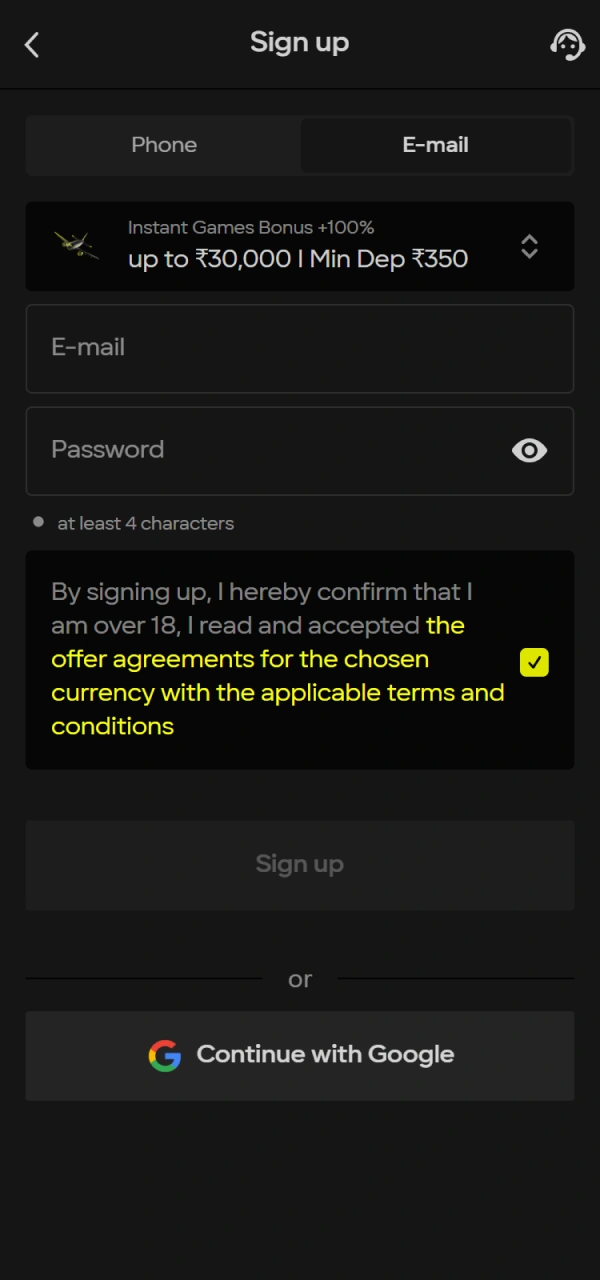 Sign up to start the Parimatch Registration Bonus activation process.
